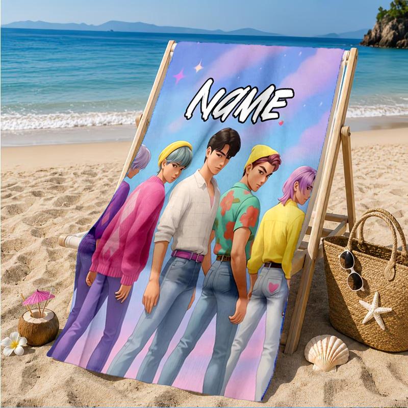 Custom Name Fantasy Night Trio K-Pop Beach Towel Microfiber Beach Towel, Lightweight and Quick-Dry, for Summer Travel, Swimming Pool Gift