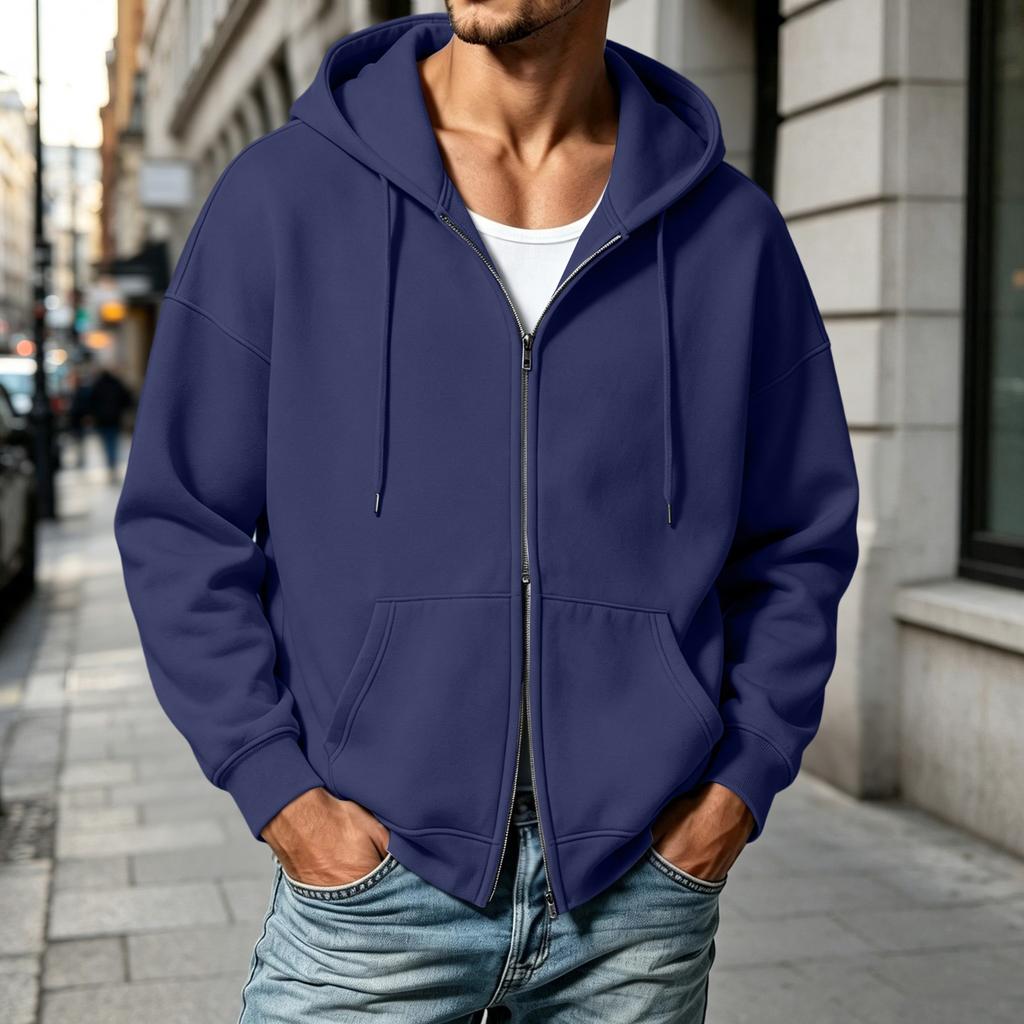 Herren Kapuzenpullover mit doppeltem Reißverschluss Lässiger Sport Kapuzenpullover