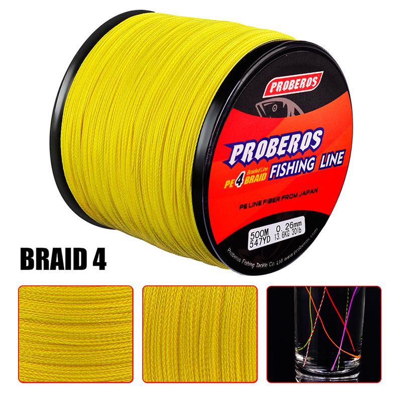 4-teilige 500-m-Angelschnur PE-gewebtes, starkes Pferd, rot/blau/gelb/grün/grau, Hauptschnur zum Meeresangeln
