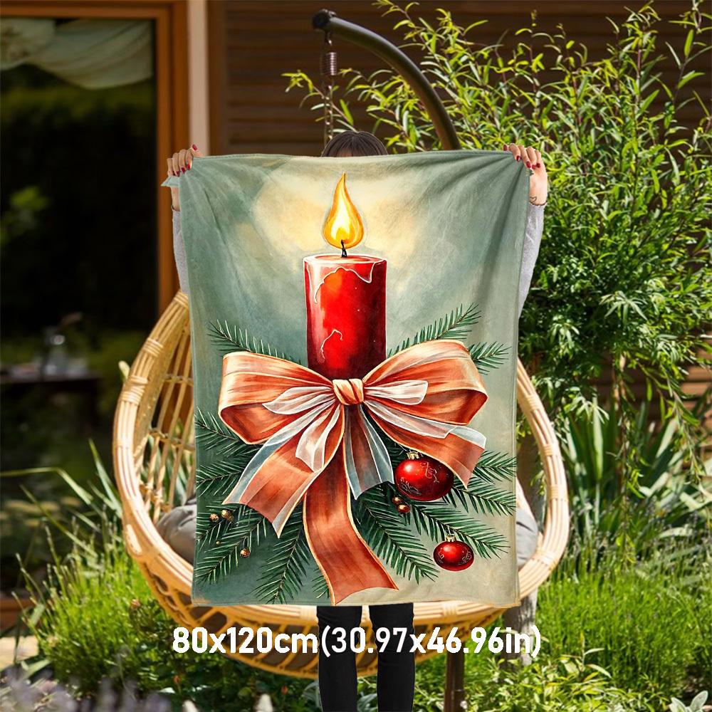 

1PC Christmas, candleOutdoor Flannel Blanket - Soft Plush Decor for Picnics, camping, Bedroom, Playroom, Office, or Lunch Break 1239A 80x120cm(31x47inch)