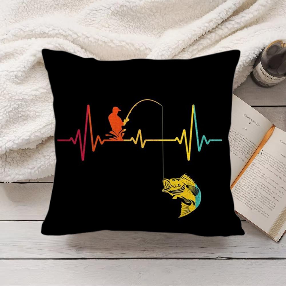 Fishing Heartbeat Cushion Cover Short Plush DoubleSided Printing Home Machine Washable In Warm Winter Pillow Cover