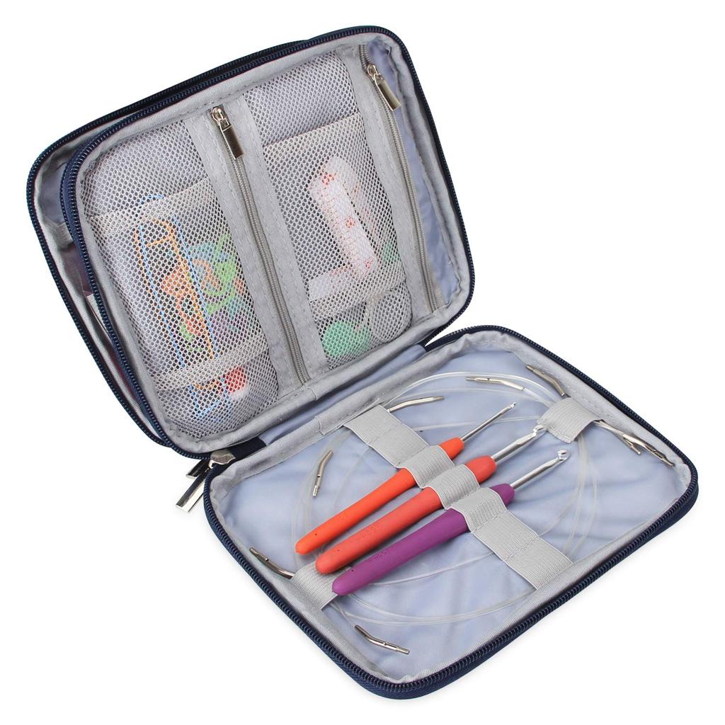 Teamoy Affordable Knitting Needle Storage Case for Crochet Lace Interchangeable Circular and Knitting Gift Included Not Cat Blue Hooks, Hooks, Hooks,