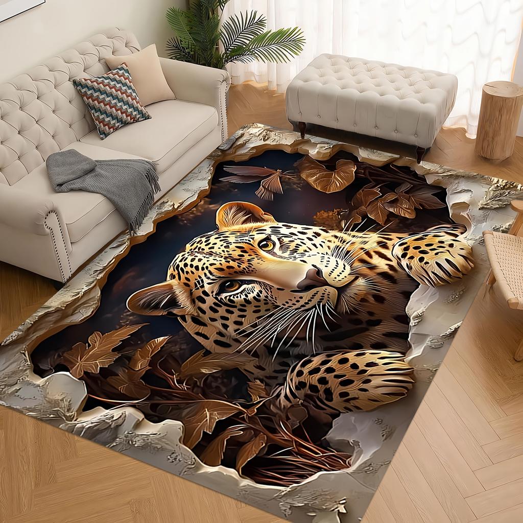 Luxuriöser tropischer Tiger-Dschungel-Print Teppich Exotische Wildtier-Tier-Matte Dekoration für Wohnzimmer Bodendekoration Teppich