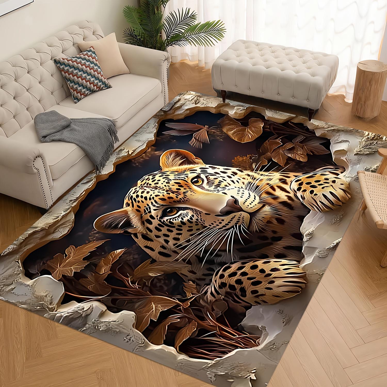 

Vintage Leopard & Leaf Wall Pattern Rug, Retro Nature Inspired Door Mat, Non-Slip Washable Decor Carpet for Living Room Bedroom 40x60cm