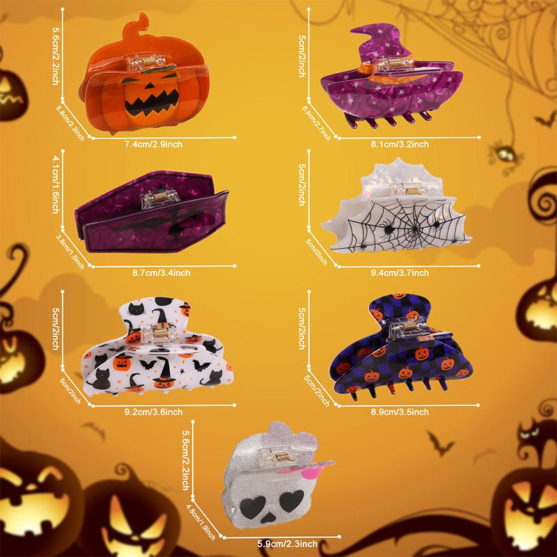 Headwear Funny Halloween Hair Claw Pvc Spider Pumpkin Themed Gripper Hat Shape Geometry Skeleton Shark Clip Women