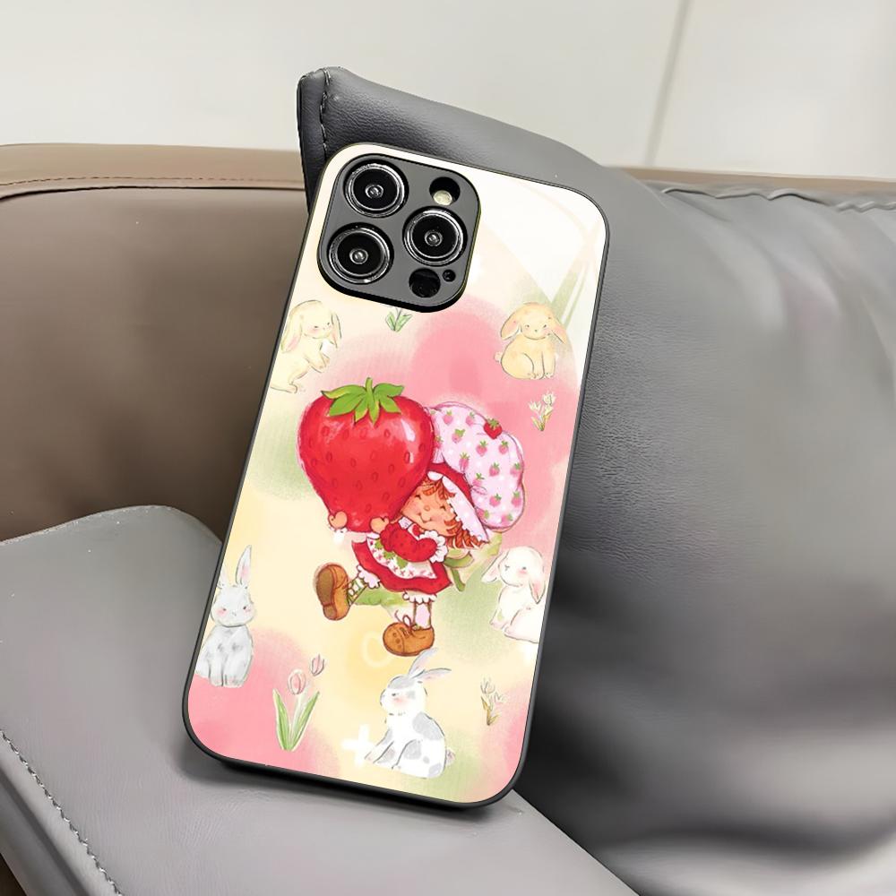 V-Vintage-D-Strawberry Shortcake Phone Case for Iphone 17 Air 16 15 14 12 11 13 Pro Max Mini X Xr Xs Puls Black Glass Cover
