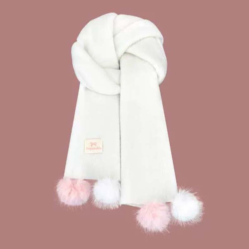 

with Plush Ball Long Thickened Neckscarf Anti-cold Winter Warmer Scarf Knitting Wool Scarf Autumn білий