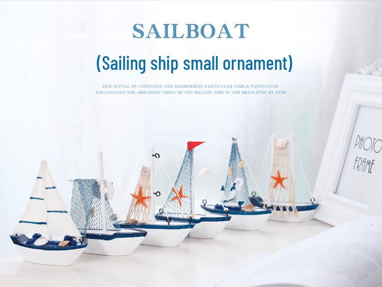 Mediterranean Wooden Sailboat Model Ornament