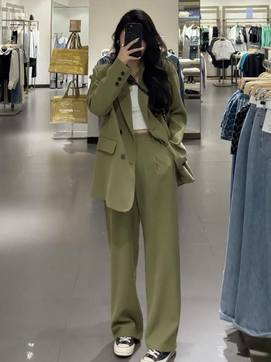 

Жіночий весняно-осінній костюм для стягування у вестерн-стилі великих розмірів з широкими штанами, комплект із двох предметів 5XL зелений