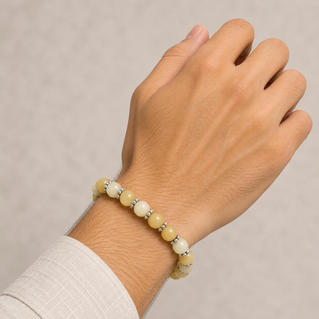 Yellow Calcite Gemstone Stretchable Chakra Bracelet 7.5" Handmade Unisex  Jewelry Gift For Anniversary CSB-40