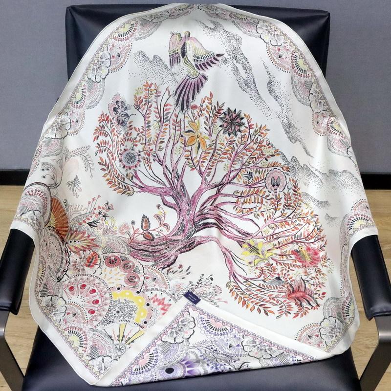 Colorful Tree of Life double-sided printing heavy silk 18 mmi twill silk 90 square scarves mulberry silk scarves shawl 88*88cm