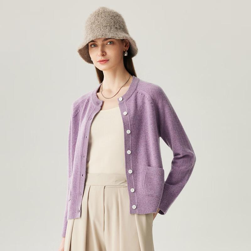 Zhaojun Women's 100% Cashmere Round Neck Thickened Cardigan
