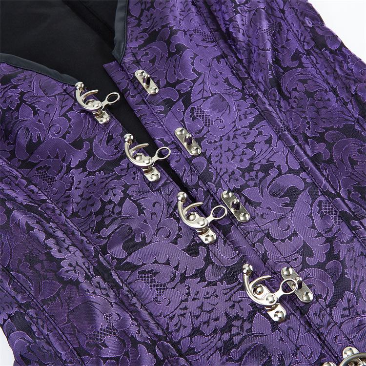 European & American Court Style Black Lace-Up Sleeveless Corset with 12 Steel Bones & Double-Breasted Chain Buttons.