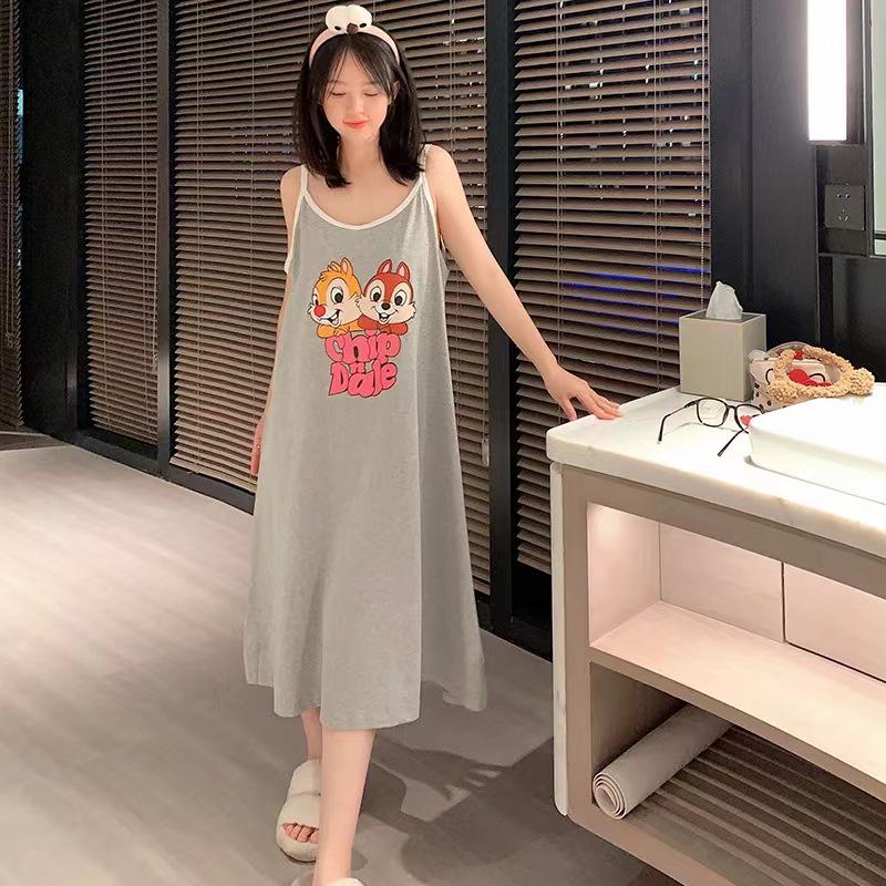 Summer Sweet Korean Style Pink Milk Silk Ribbed Camisole Pajamas for Women