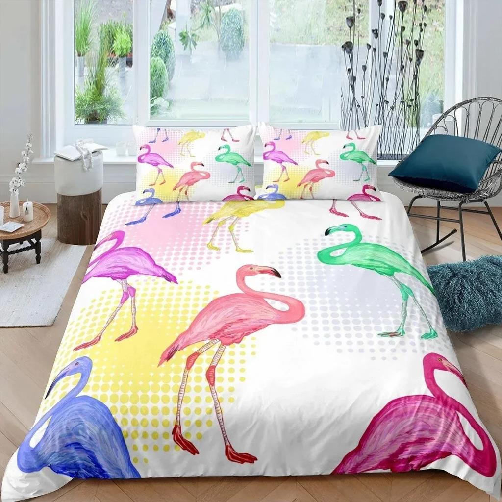 3D Print Flamingo Flowers Tropical Animal 3D Duvet Cover Bedding Set Comforter Linen Pillowcases Single Double Twin King Queen