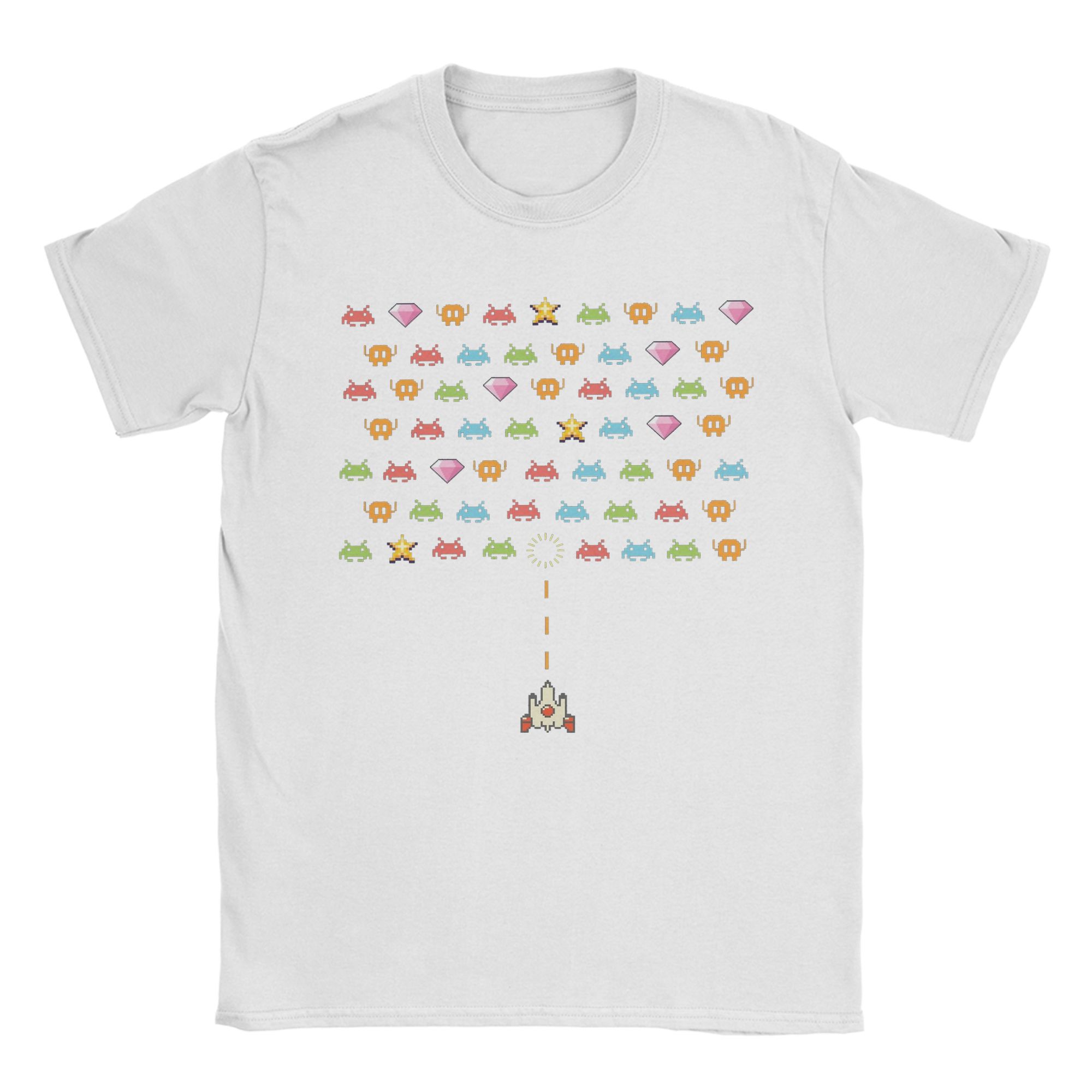 

Men s T-Shirts Space Invaders Video Game Funny Pure Cotton Tee Shirt Short Sleeve T Shirt Round Neck Clothes Summer M