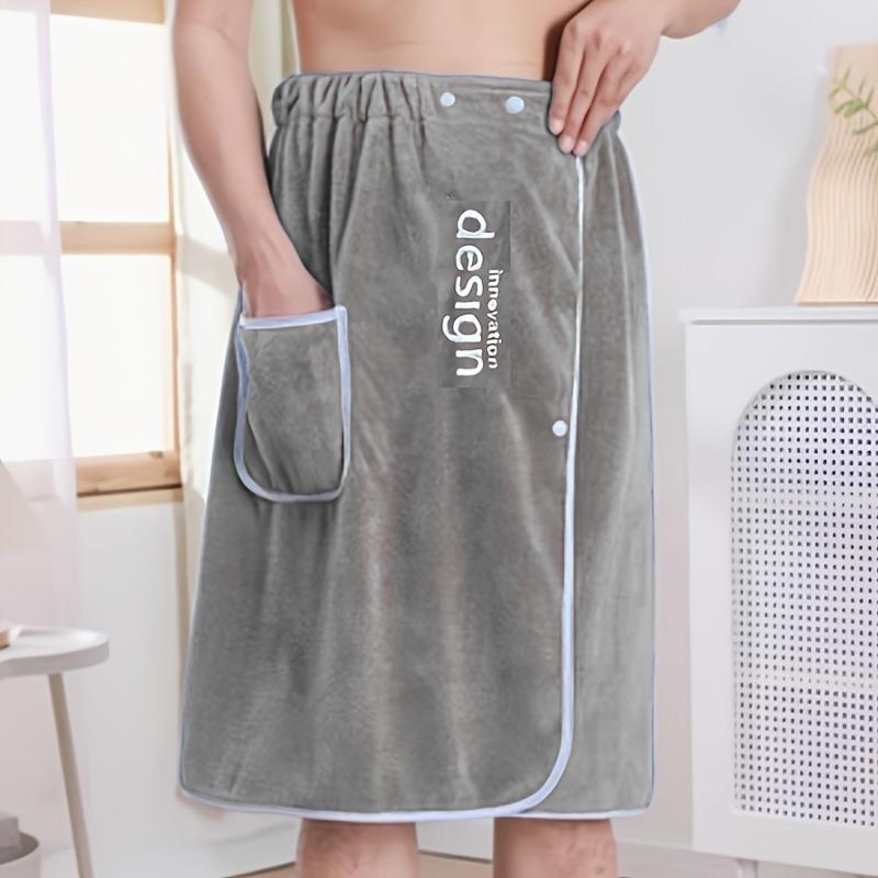 1pc Coral Fleece Absorbent Men's Wearable Spa Wrap with Pocket - Soft Sauna Wrap, Embroidered Shower Supplies, Shower Skirt