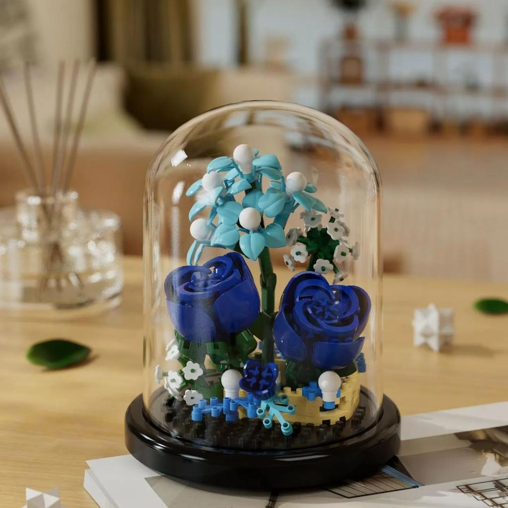 Flower Bouquet Bonsai Building Blocks Artificial Plastic Plant Dust Cover Micro Model Home Decoration Toys For Kid Birthday Gift