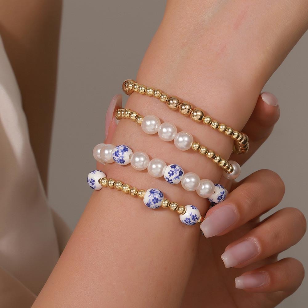 European Style Bracelet Set With Faux Pearl And Ceramic Beads For Women And Men