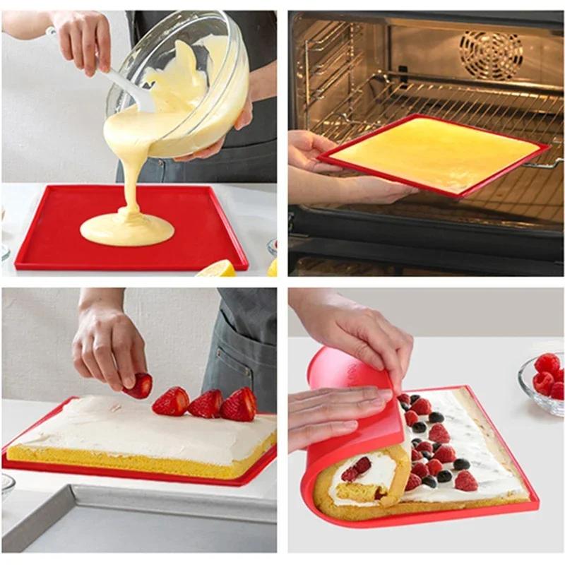 Baking Mat Silicone Cake Mold Swiss Roll Baking Tray Non-stick Oven Liner Cake Roll Mat Pad Pastry Tools Kitchen Bakeware