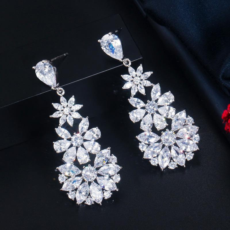 E0318 Хипстерские серьги Игольчатые серьги Цветные серьги-цветы с цирконом Серьги-подвески