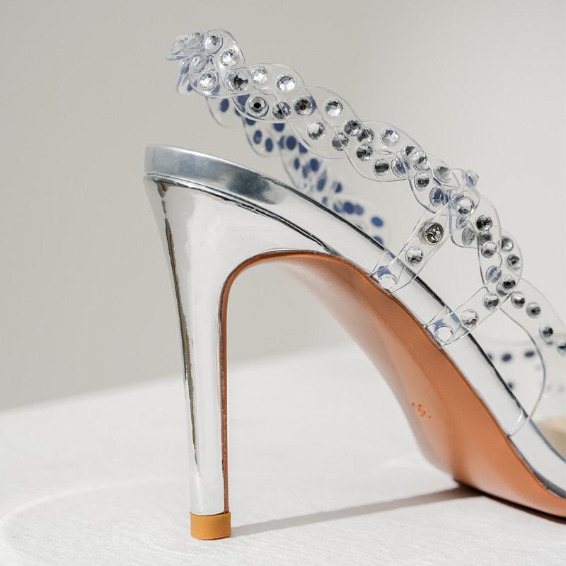 Star style Luxury Crystal Transparent PVC Women Pumps Weave Autumn Slingbacks Stiletto High heels Wedding Bridal Shoes