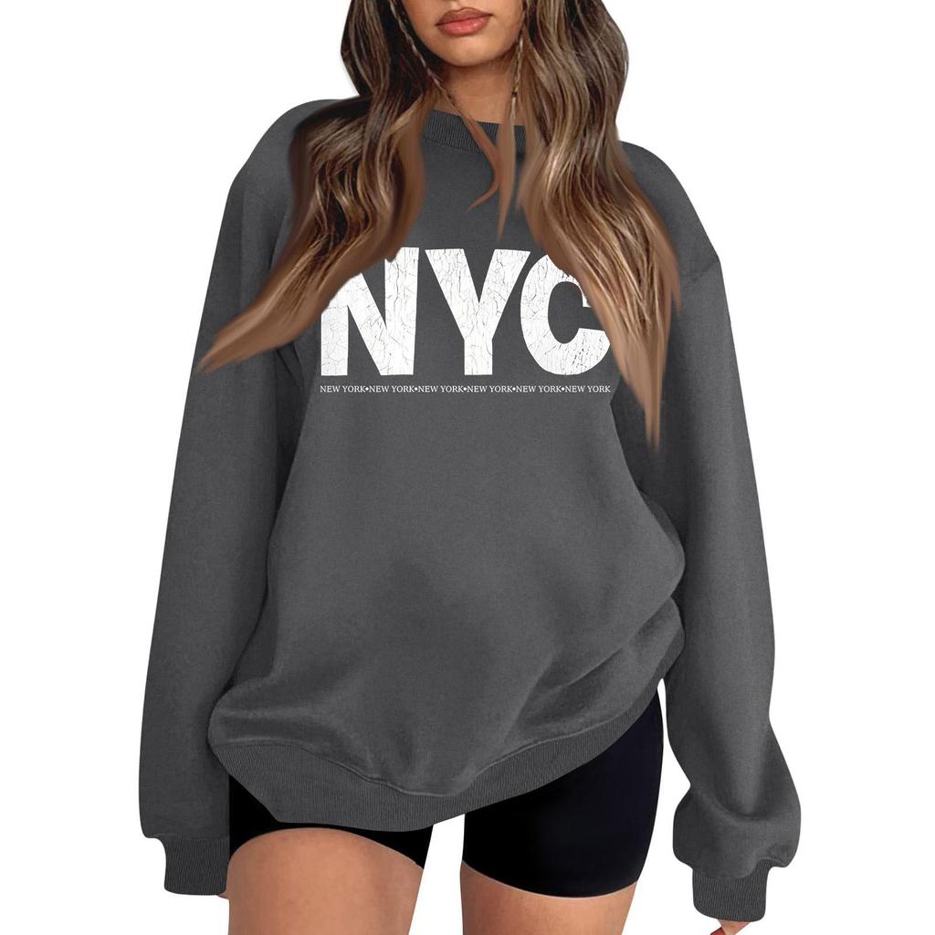 Lightweight Long Sleeve Pullover Sweatshirt for Men and Women Crew Neck Casual Fit Printed NYC Graphic Sweatshirt