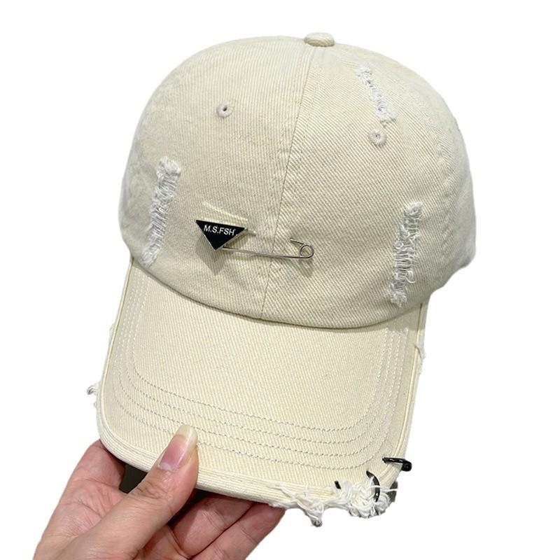Fashion Washed Polished Hole Soft Top Baseball Cap Children Metal Pin Trendy Big Head Circumference Peaked Cap Men