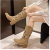 Hollow Hole Tall Boots Women Breathable Knight Cool Boots Pointed Thick Heel Skinny Chelsea Mesh Boots