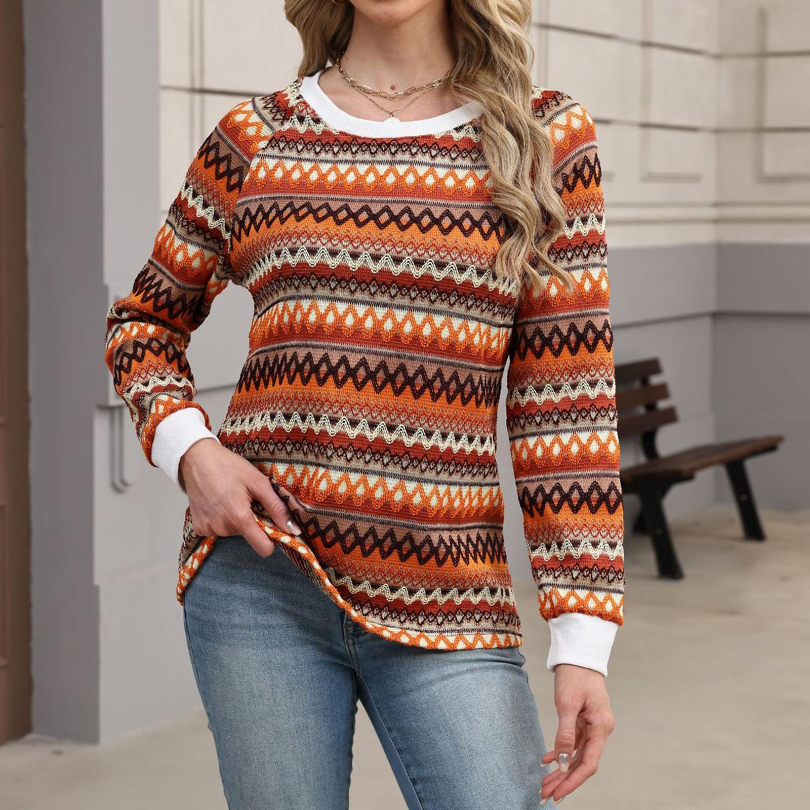 

Женский топ с круглым вырезом, контрастного цвета, с длинным рукавом, с волнообразным цветочным принтом XL