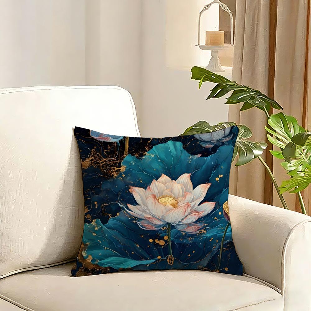 Fashion Lotus Cushion Cover Reversible Plush Pillow Cover Soft Fluffy Home Decor for Sofa Bedroom