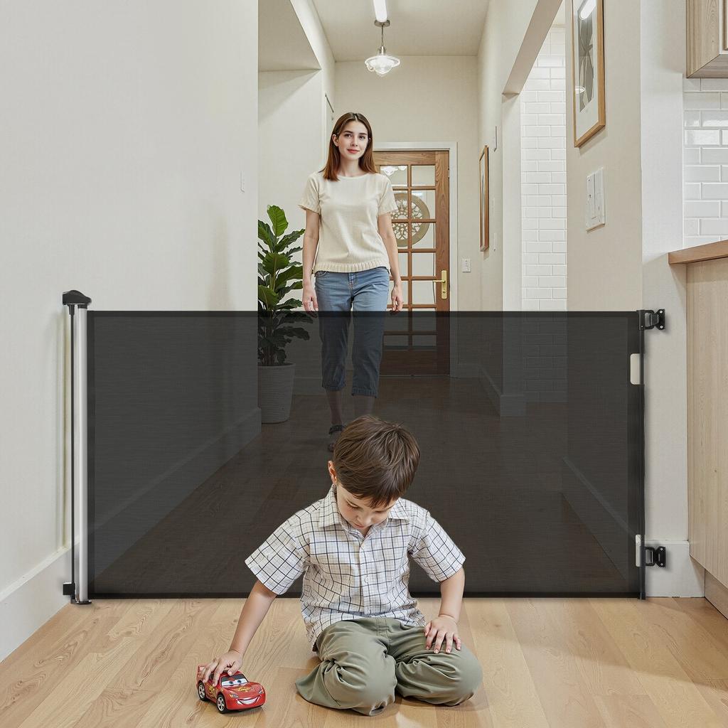 Cancello Retrattile per Bambini, Si Estende Fino a 1850 mm di Larghezza, 980 mm di Altezza, con Blocco di Sicurezza, Facile da Usare, Passaggio Senza Inciampare, Cancello a Rete per Cani per Scale,