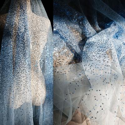 100/300/500x160cm Tkanina Siatka Szyfonowa z Gradientem Gwiazd i Płatkami Sequins Sukienka Sceniczna Sukienka na Występ Wieczorowa Sukienka Ślubna Tkanina z Koralikami