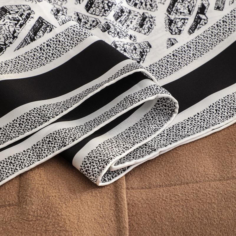 Black and White Map 18 Silk Square Scarf Women's Double-sided Heterochrome Fashion Handmade Curled Twill Scarf