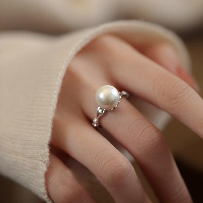 S925 Silver Natural Freshwater Pearl Ring Women'S Niche Light Luxury High Sense Does Not Fade Adjustable Open Index Finger Ring