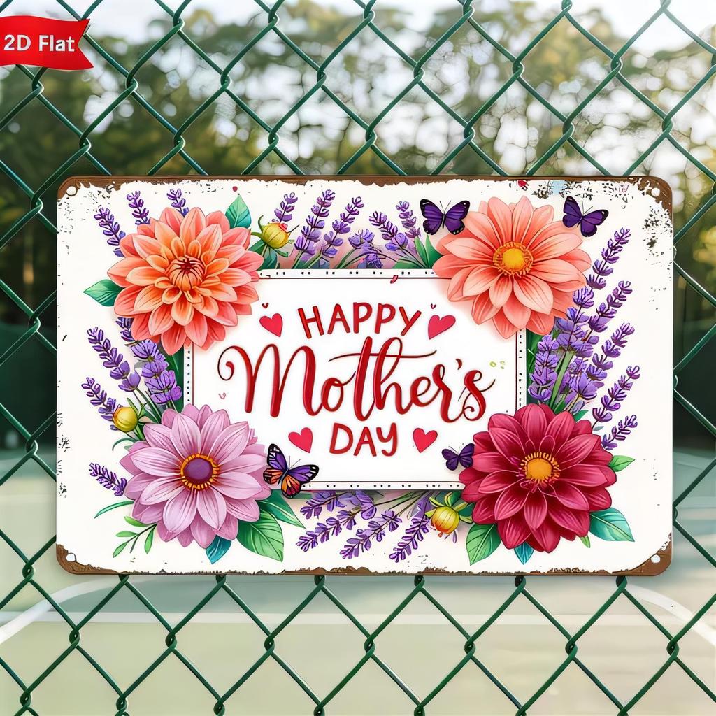 Tin Sign Happy Mothers Day Floral Garden Butterflies D Metal Wall Decor Plaque Vintage Style for Mom Gift Hanging Wall Art Hom