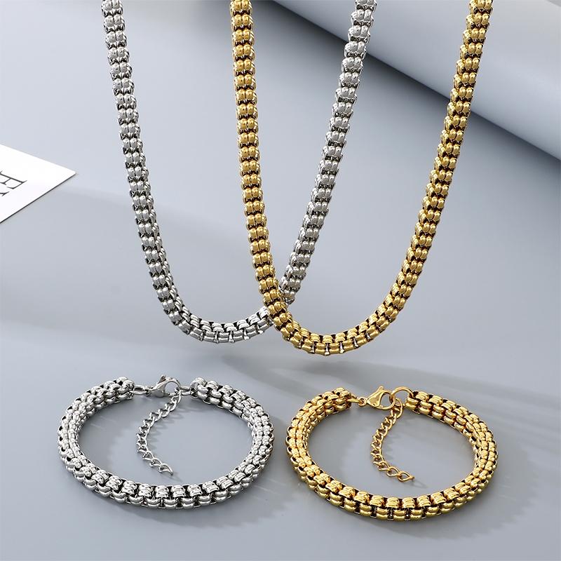 KALEN Gold Color Double Row Stainless Steel Bracelet for Men Hip Hop Cuban Link Necklace Extension Thick Waterproof Jewelry Gift