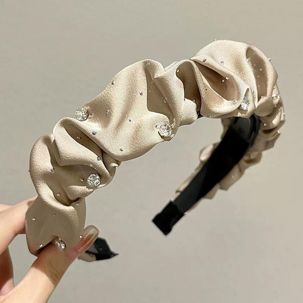 Luxuriöse Strass Haarbänder Für Frauen Einfarbig Mode Haar Bands Hoop Falten Stirnbänder Ha K2P6