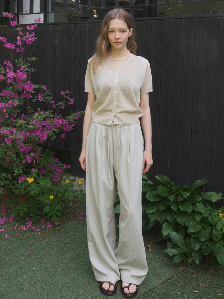 EIGHT DAYS A WEEK Ad700 Two-Tone Elastic Waist Pants Cream