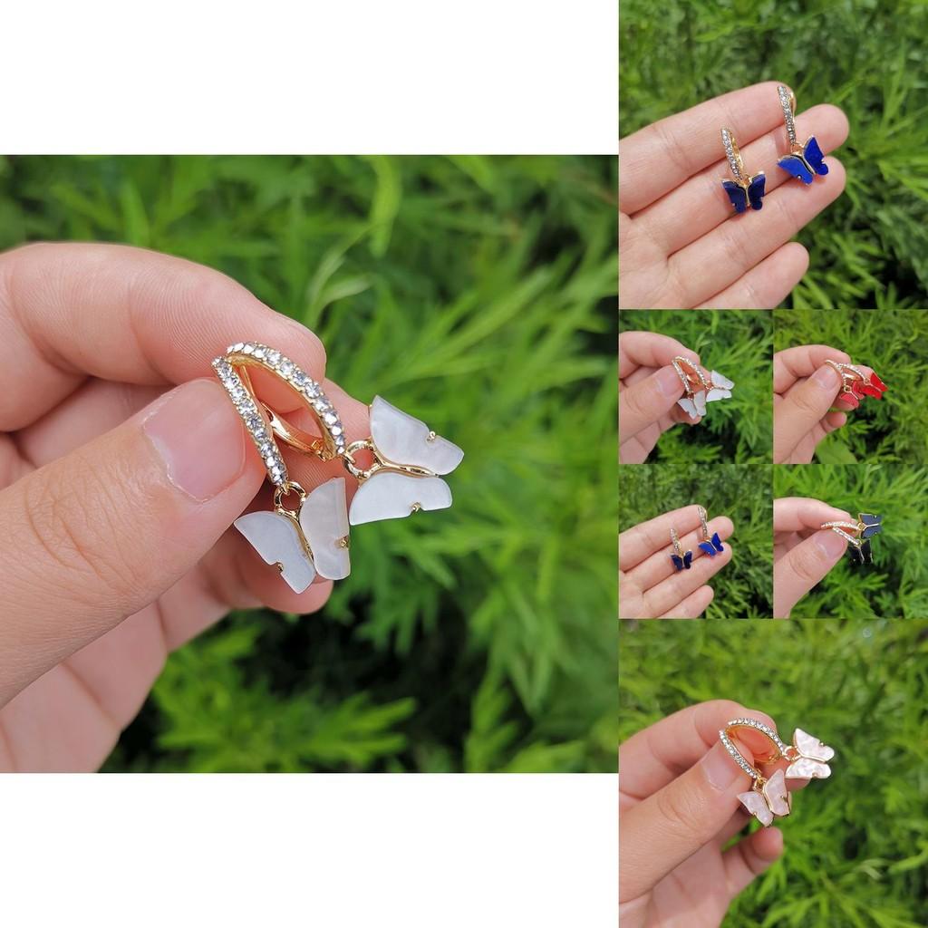 Stylish European And American Butterfly Earrings With Artificial Gemstones