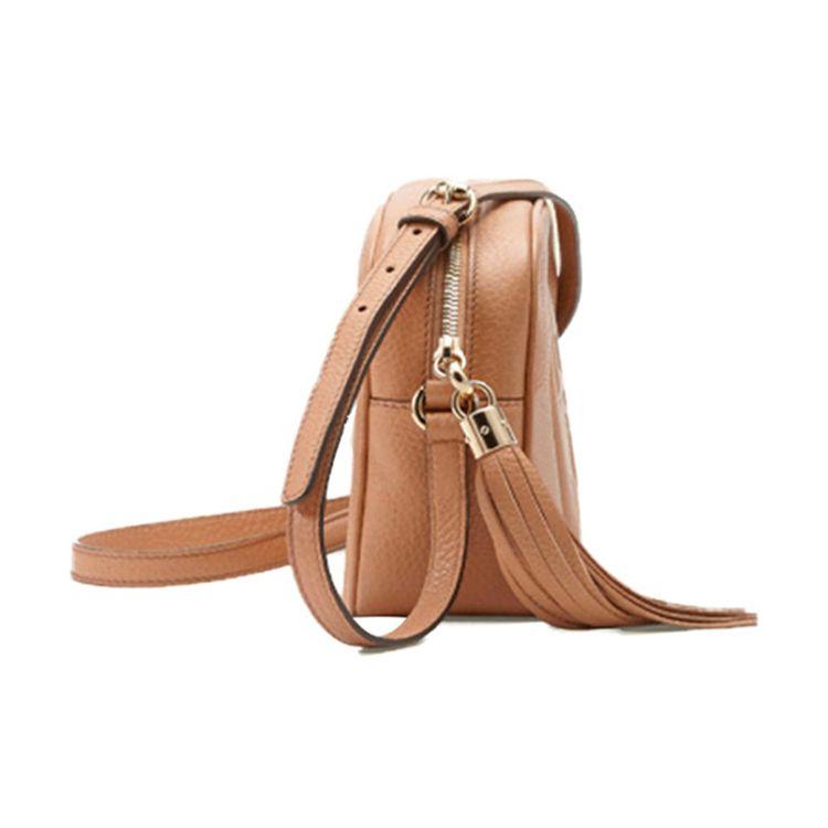 Gucci Soho Embossed Logo Tassel Leather Camera Bag Women Shoulder Bag Light-Brown 308364-A7M0G-2754