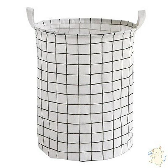 Foldable Cotton Linen Laundry Hamper: Round Waterproof Plaid Storage Bin for Dirty Clothes and Toys