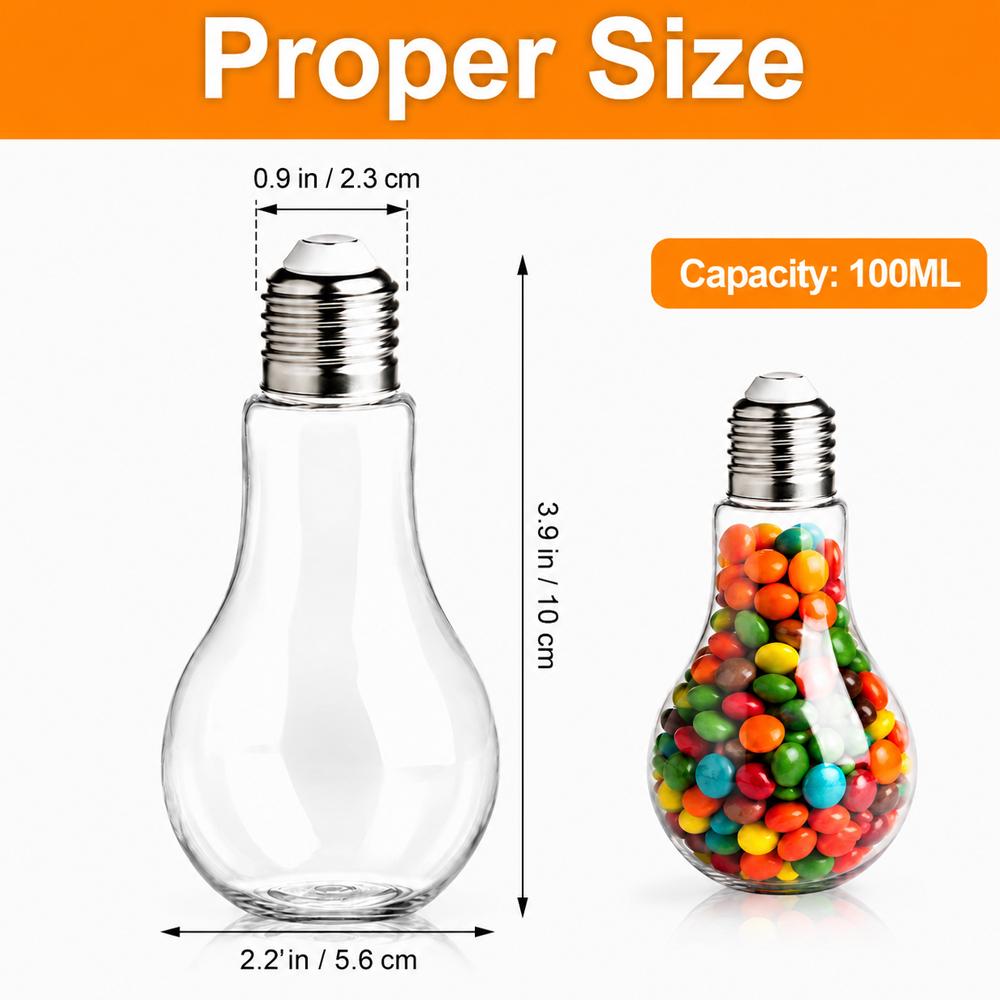 Plastic Light Bulbs, 100ml Clear Fillable Ornaments, Plastic Light Bulbs Candy Jars for Crafts, Decorative Centerpieces, Party