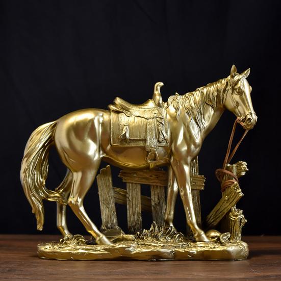 Horse Resin Figurine, Rustic Fence & Galloping Pony Statue Sculpture, Luxury Home Decor for Living Room TV Stand Entryway Wine Cabinet, Unique