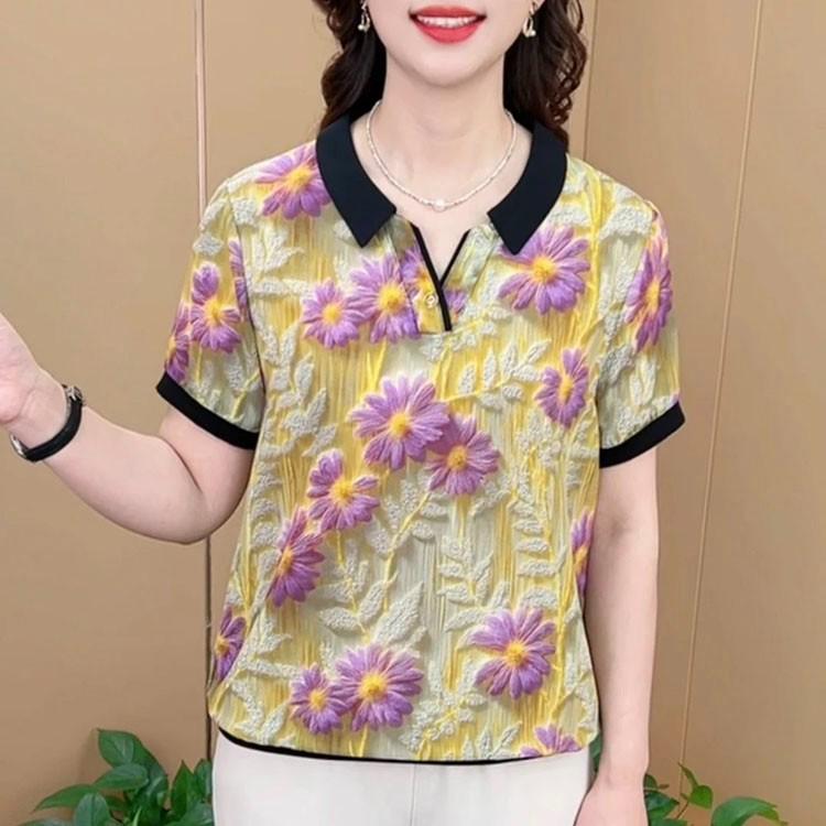 

Summer 2026 Fashion: Printed Doll Collar Blouse - Stylish, Versatile, Short-Sleeved Top for Mothers 6XL (160-170 lbs)