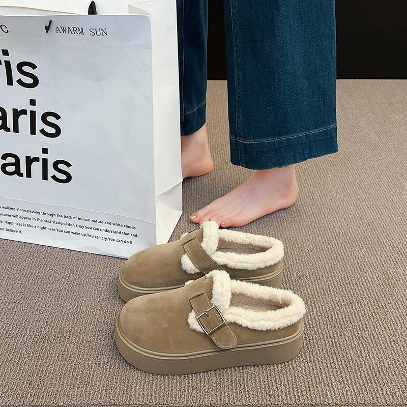 Mao Mao slippers women's outer wear 2025 new autumn and winter velvet bag head cotton slippers thick-soled Birkenstock half-drag snow boots women