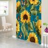 1pc Sunflower and Monarch Butterfly Shower Curtain, Vibrant Yellow Floral Design On Teal Blue, Polyester Fabric, Woven, Washab