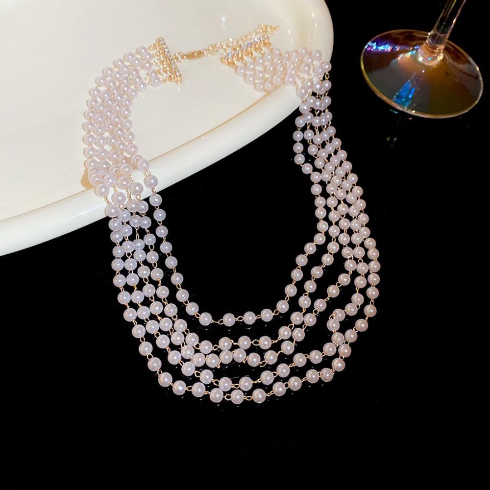 Pearl Multi-layered Pearl Necklace Zinc Zinc Alloy Pearl Choker Korean Pearl Necklace  Girls Couple