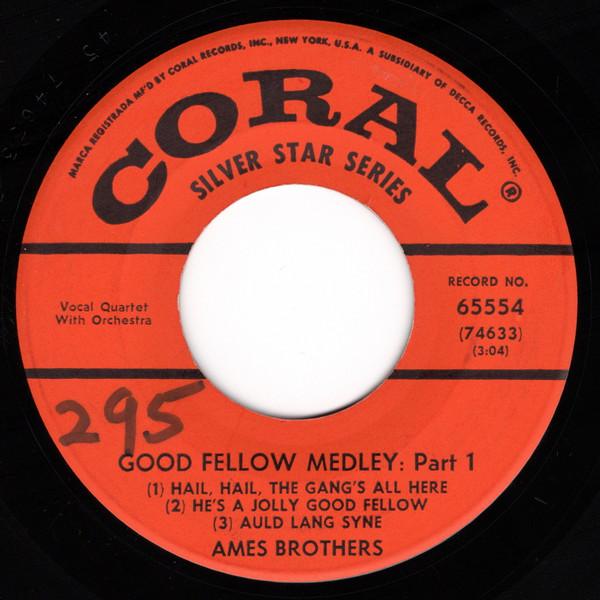 7inch Record AMES BROTHERS  Good Fellow Medley 65554 Coral 1962 US Pop Used