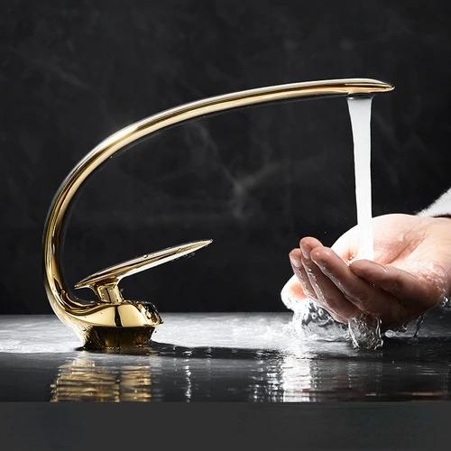 Creative Bathroom Sink Faucet Tap White Brass Wash Basin Faucets Single Handle Hot and Cold Waterfall Modern Elegant Mixer Tap